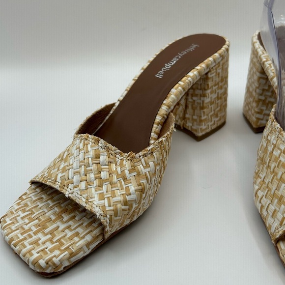 Jeffrey Campbell Melange-3 White Tan Raffia Squared Toe Woven Slip On Sandal - Picture 6 of 14